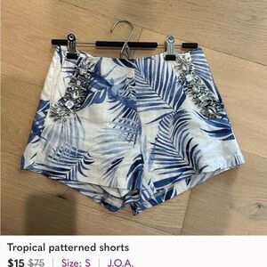 J.O.A. Blue Tropical Patterned Women's Shorts
